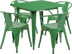 32" Square Metal Dining Table Set - Green