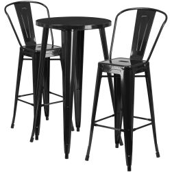 24" Round Metal Bar Table Table Set - Two Chairs