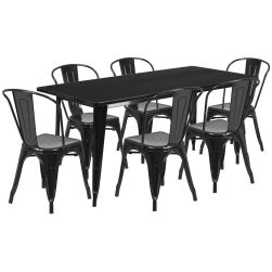 32" x 63" Rectangular Metal Dining Table Set - Six Chairs