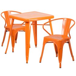 24" Square Metal Dining Table Set - Orange