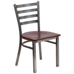 Ladder Back Metal Restaurant Chair - Clear Coat Frame - Mahogany Wood Seat