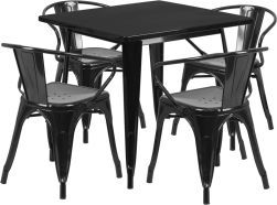 32" Square Metal Dining Table Set - Black