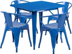 32" Square Metal Dining Table Set - Blue