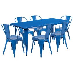32" x 63" Rectangular Metal Dining Table Set - Six Chairs