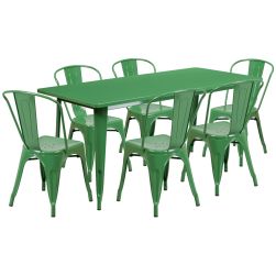 32" x 63" Rectangular Metal Dining Table Set - Six Chairs