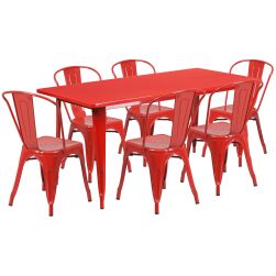 32" x 63" Rectangular Metal Dining Table Set - Six Chairs