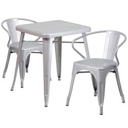 24" Square Metal Dining Table Set - Silver