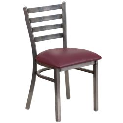 Ladder Back Metal Restaurant Chair - Clear Coat Frame - Burgundy Vinyl Seat