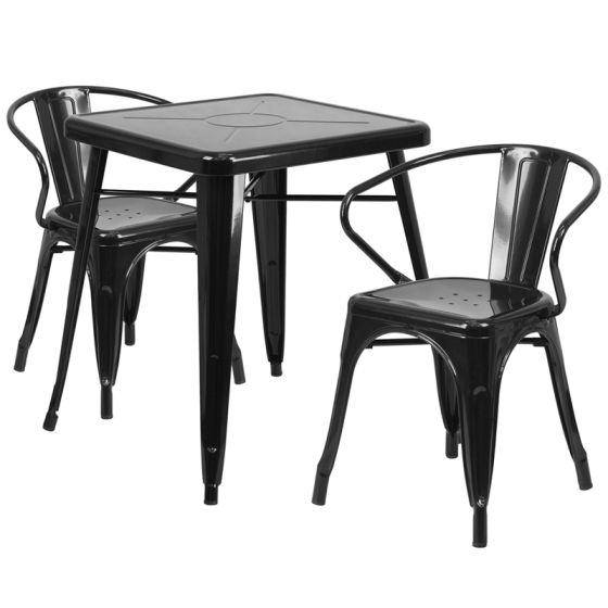 24" Square Metal Dining Table Set - Black