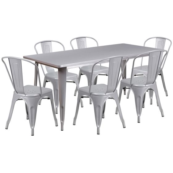 32" x 63" Rectangular Metal Dining Table Set - Four Chairs