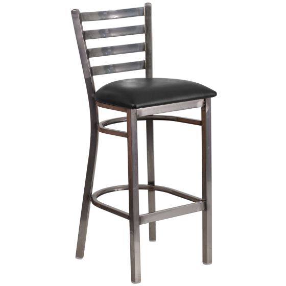 Ladder Back Metal Restaurant Bar Stool - Clear Coat Frame