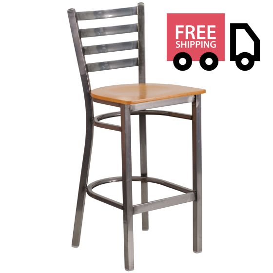 Ladder Back Metal Restaurant Bar Stool - Clear Coat Frame