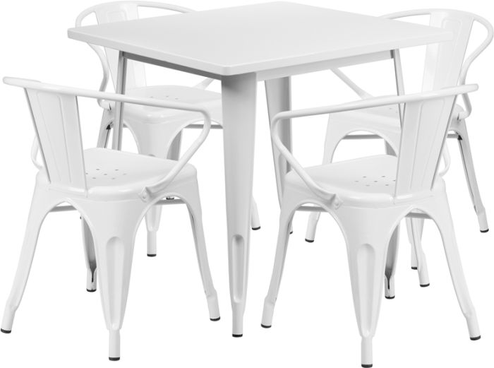 32" Square Metal Dining Table Set - White