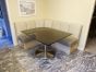 Argent Satin Chrome Table Base in Custom Banquette