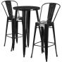 24" Round Metal Bar Table Table Set - Two Chairs - Black 