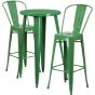 24" Round Metal Bar Table Table Set - Two Chairs - Green