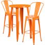 24" Round Metal Bar Table Table Set - Two Chairs - Orange