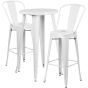 24" Round Metal Bar Table Table Set - Two Chairs - White