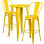 24" Round Metal Bar Table Table Set - Two Chairs - Yellow