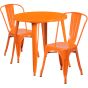 30" Round Metal Dining Table Set - Stack Chairs - Orange