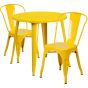 30" Round Metal Dining Table Set - Stack Chairs - Yellow