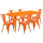 32" x 63" Rectangular Metal Dining Table Set - Six Chairs