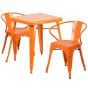 24" Square Metal Dining Table Set - Orange