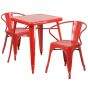24" Square Metal Dining Table Set - Red