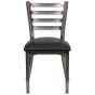 Ladder Back Metal Restaurant Chair - Clear Coat Frame - Black Vinyl Seat