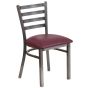Ladder Back Metal Restaurant Chair - Clear Coat Frame - Burgundy Vinyl Seat