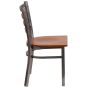 Ladder Back Metal Restaurant Chair - Clear Coat Frame -Cherry Wood Seat