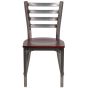 Ladder Back Metal Restaurant Chair - Clear Coat Frame - Mahogany Wood Seat