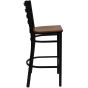 Ladder Back Metal Restaurant Bar Stool - Black Frame - Cherry Wood Seat