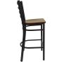 Ladder Back Metal Restaurant Bar Stool - Black Frame - Mahogany Wood Seat