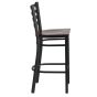 Ladder Back Metal Restaurant Bar Stool - Black Frame - Walnut Wood Seat