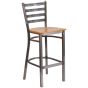 Ladder Back Metal Restaurant Bar Stool - Clear Coat Frame - Natural Wood Seat