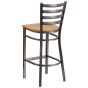 Ladder Back Metal Restaurant Bar Stool - Clear Coat Frame - Natural Wood Seat