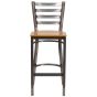 Ladder Back Metal Restaurant Bar Stool - Clear Coat Frame - Natural Wood Seat