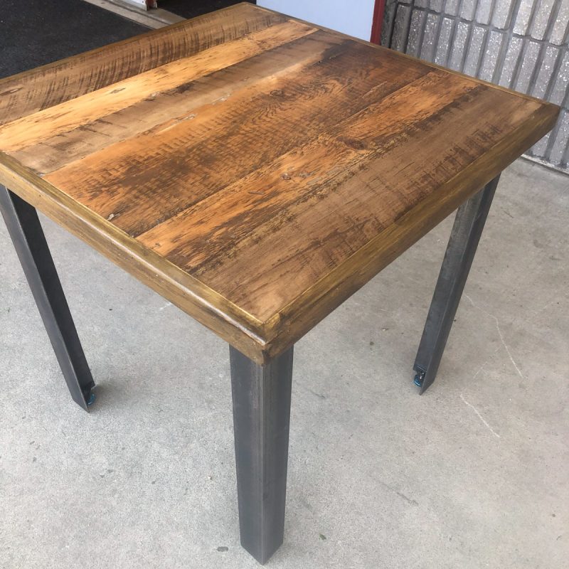 AI Industrial steel Table legs with reclaimed wood table top
